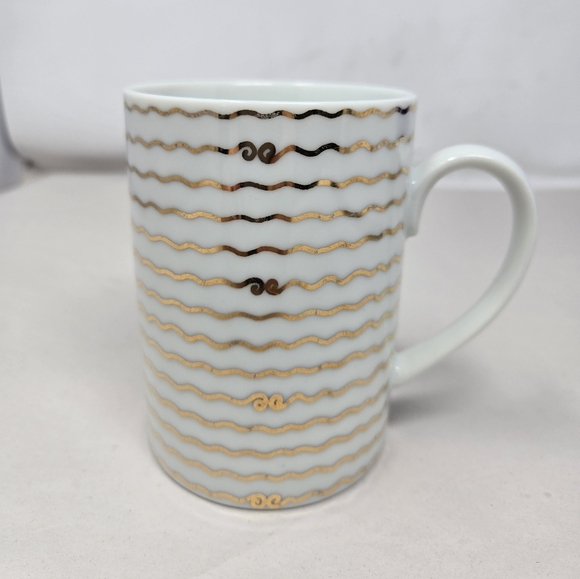 Pottery Barn Nile Coffee Cup Vintage Wavy Gold Line Over White Replacement Mug - Picture 2 of 11